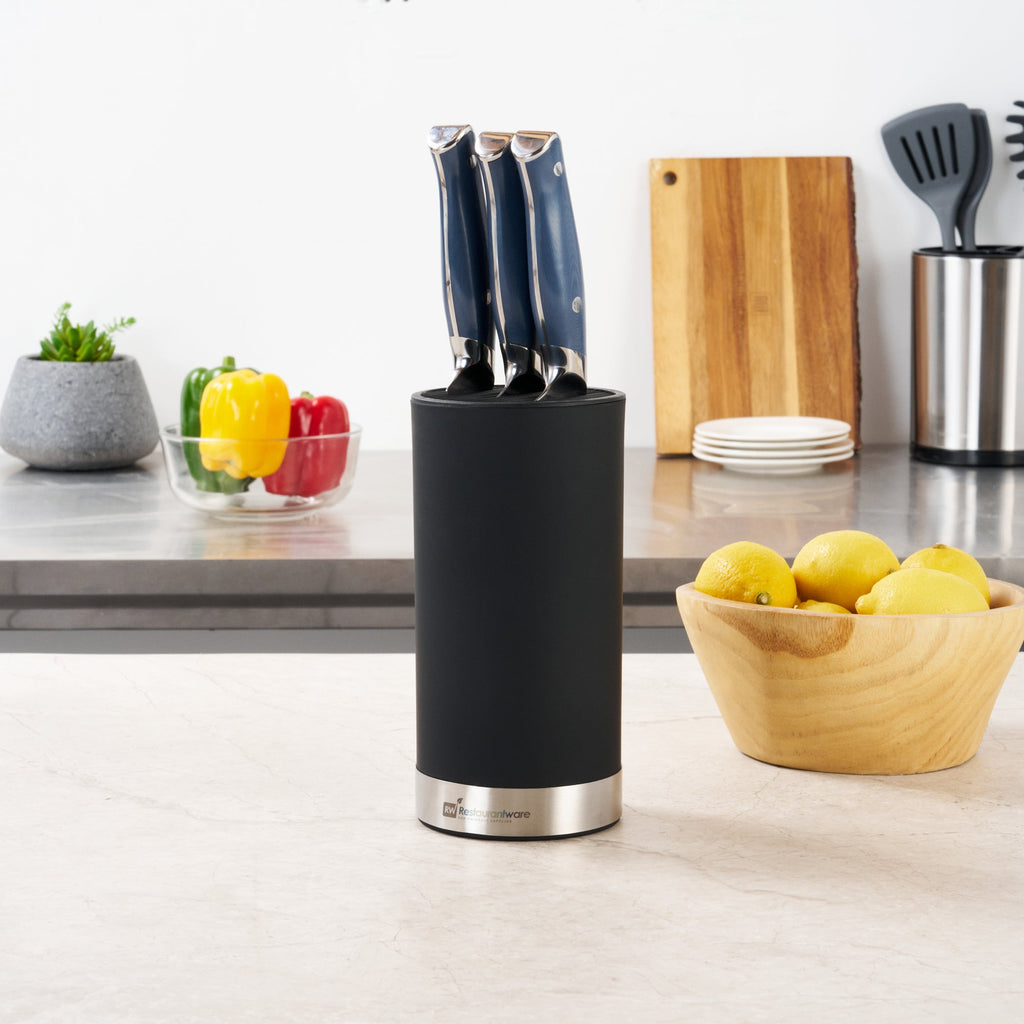 Sensei Round Black Knife Block - Soft Touch - 4 1/4" x 4 1/4" x 9" - 1 count box