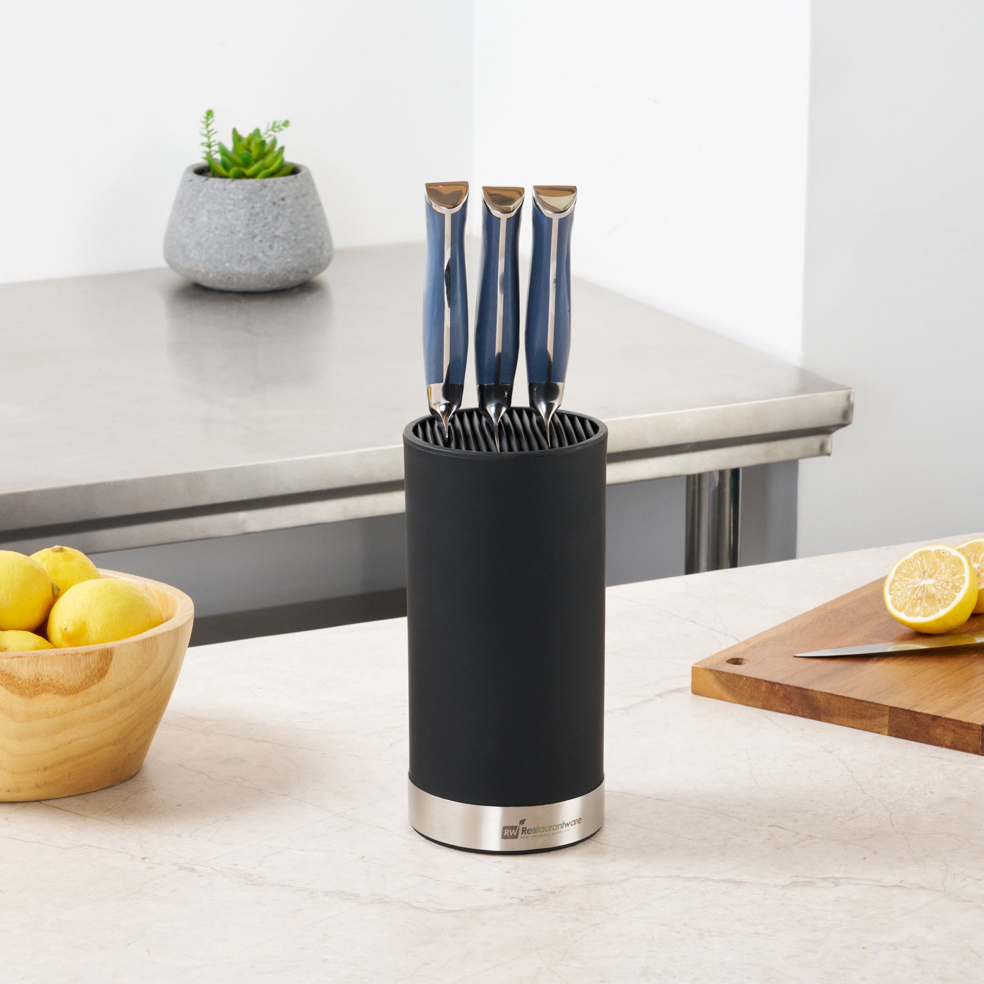 Sensei Round Black Knife Block - Soft Touch - 4 1/4" x 4 1/4" x 9" - 1 count box