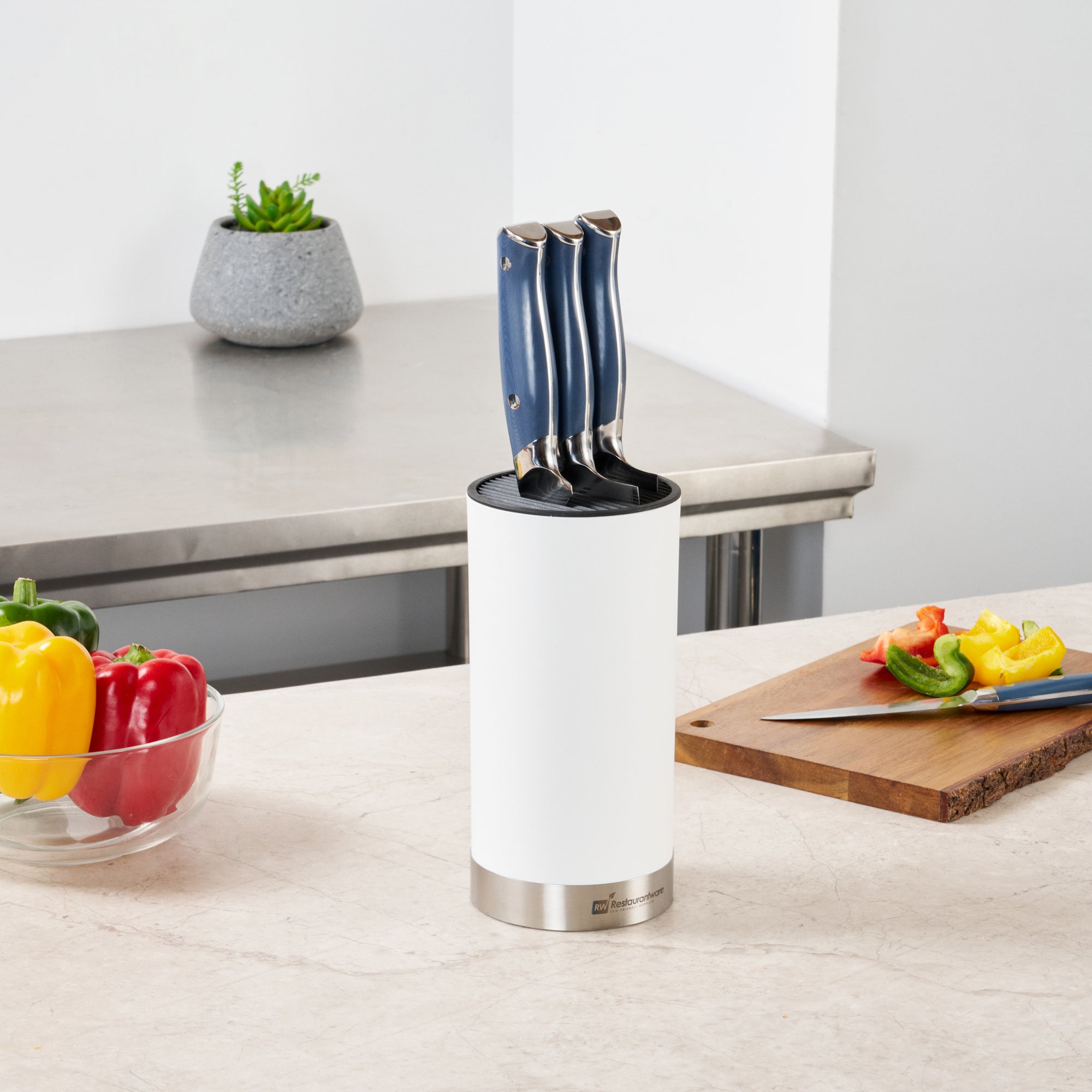 Sensei Round White Knife Block - Soft Touch - 4 1/4" x 4 1/4" x 9" - 1 count box
