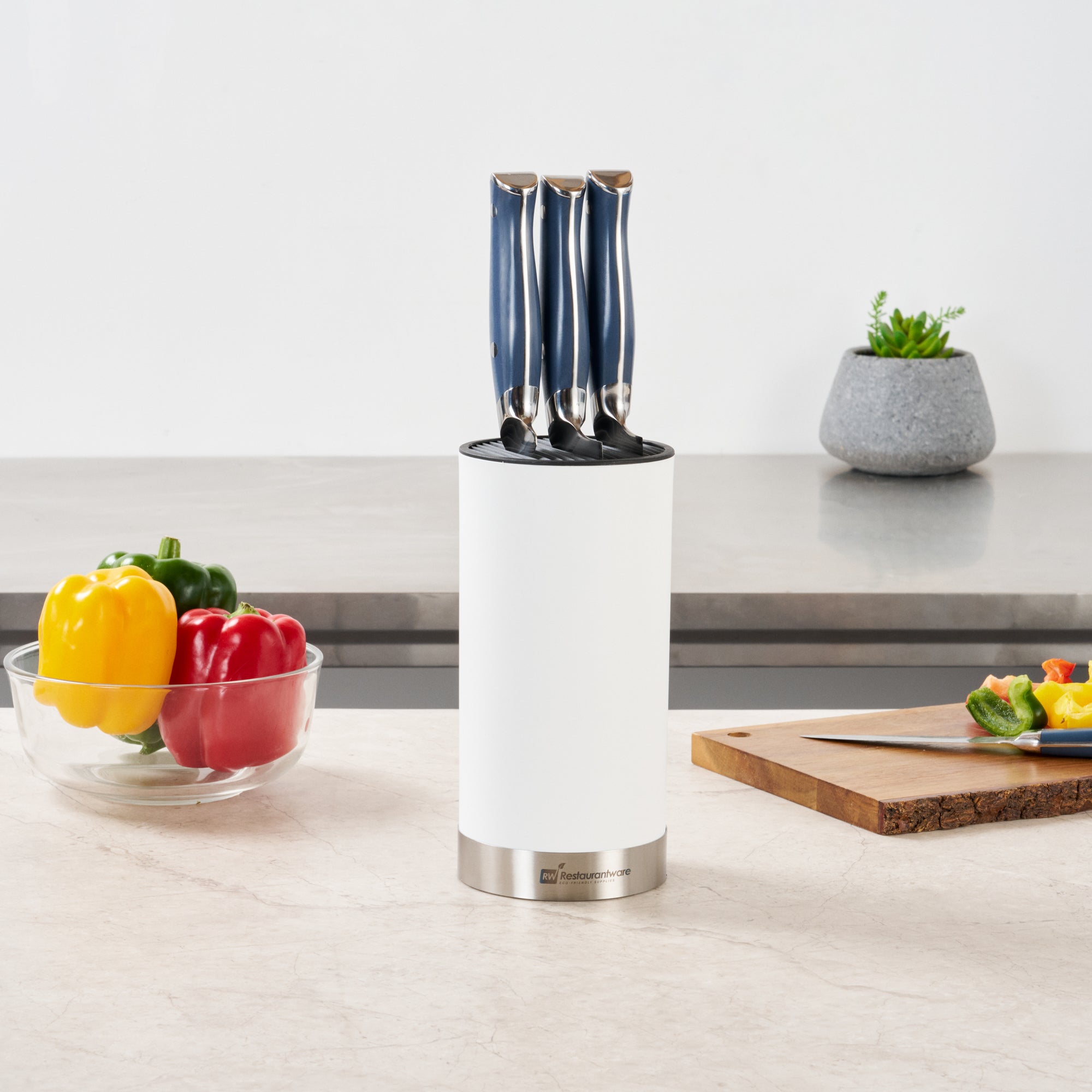 Sensei Round White Knife Block - Soft Touch - 4 1/4" x 4 1/4" x 9" - 1 count box