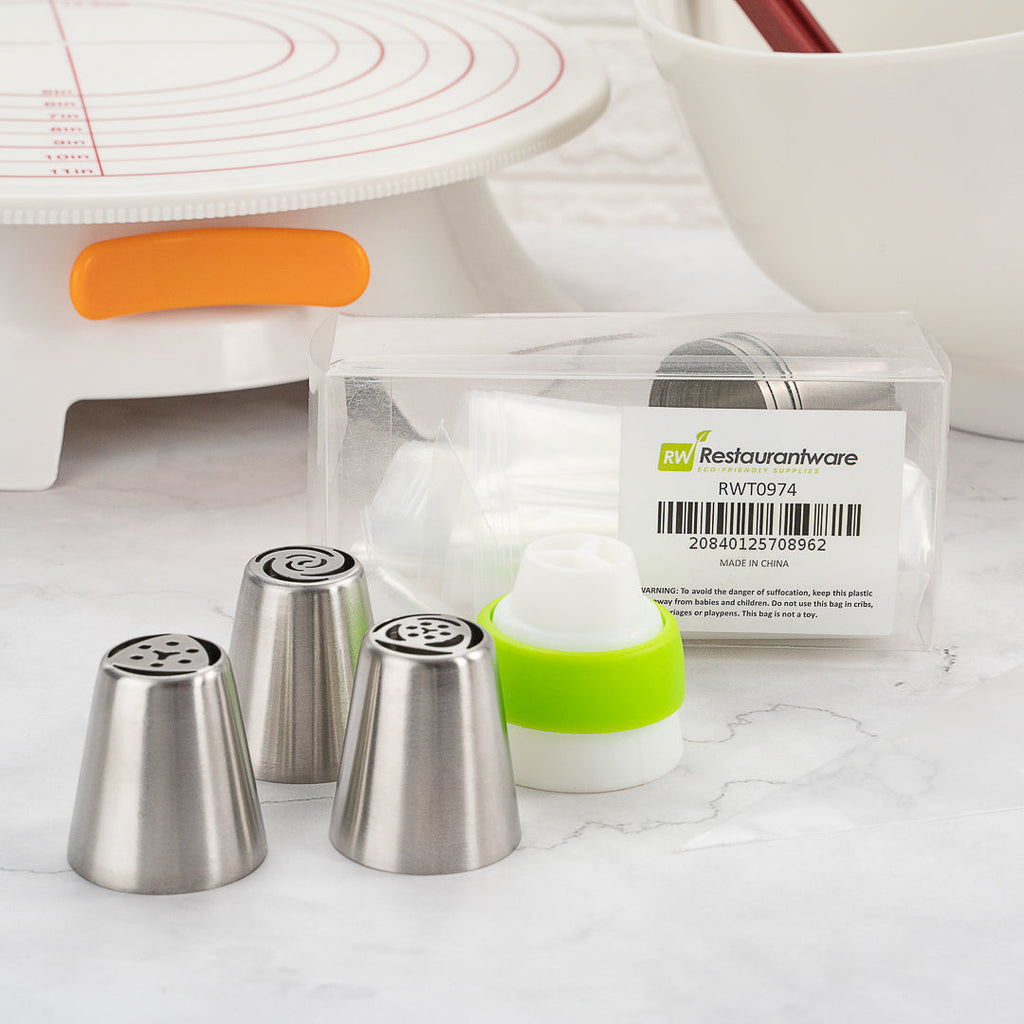 Pastry Tek Stainless Steel Russian Piping Tip Set - 18-Piece - 1 count box