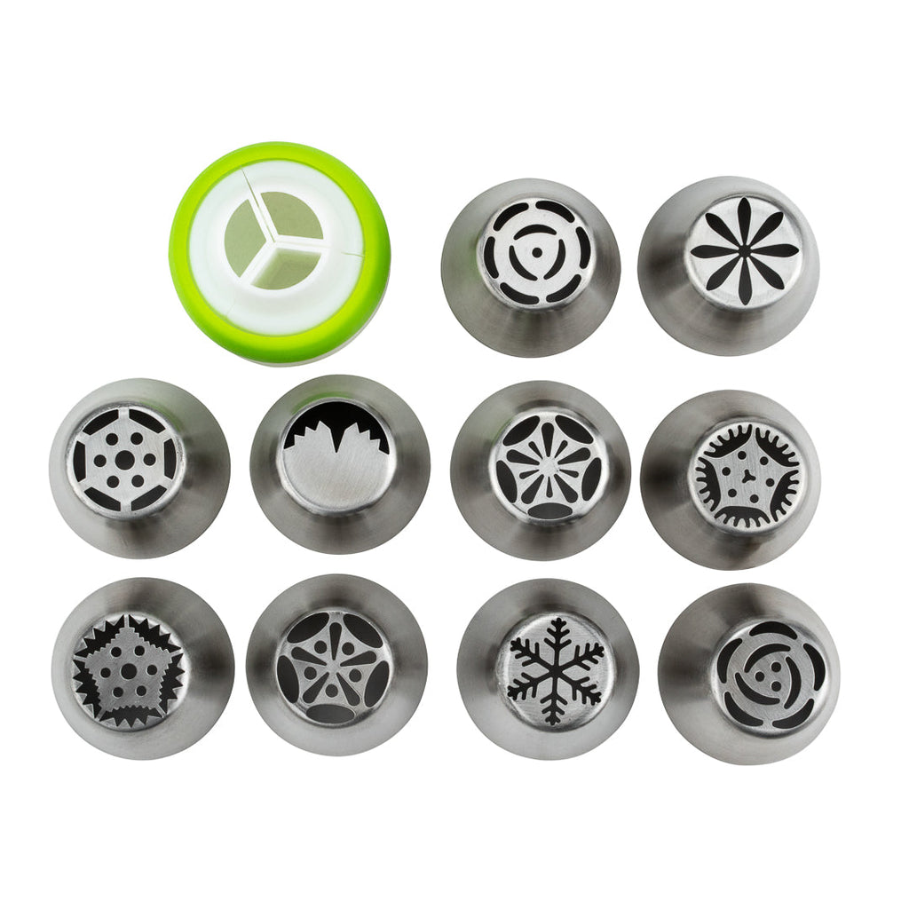 Pastry Tek Stainless Steel Russian Piping Tip Set - 21-Piece - 1 count box