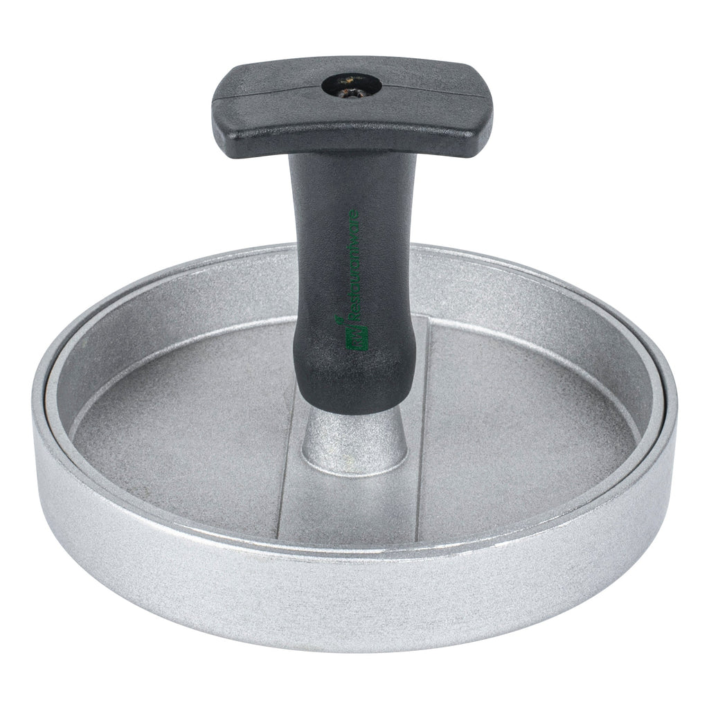 Met Lux Black Aluminum Burger Press - Non-Stick - 4 3/4" x 4 3/4" x 3 1/2" - 1 count box