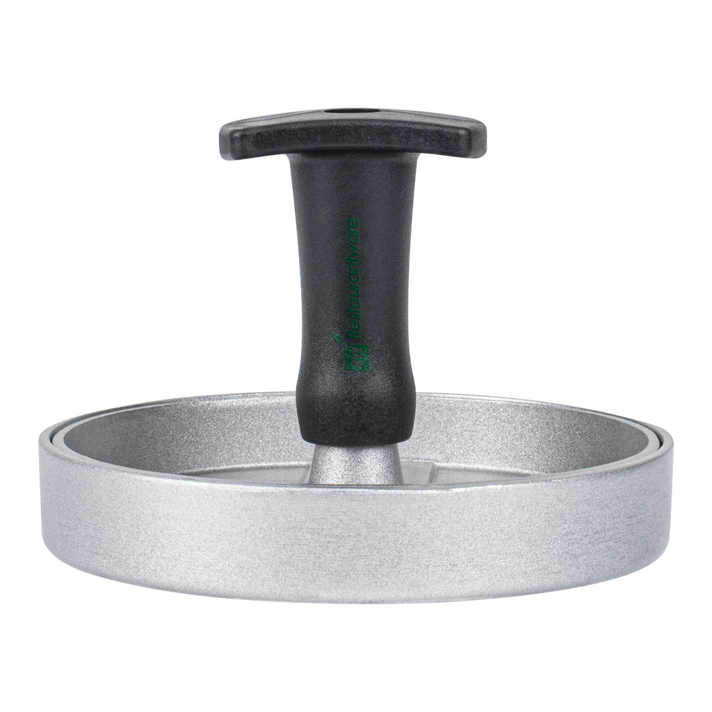 Met Lux Black Aluminum Burger Press - Non-Stick - 4 3/4" x 4 3/4" x 3 1/2" - 1 count box