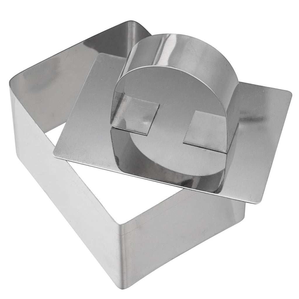 Pastry Tek Rectangle Stainless Steel Pastry Ring Mold - with Press - 3" x 2 1/4" x 1 1/2" - 1 count box