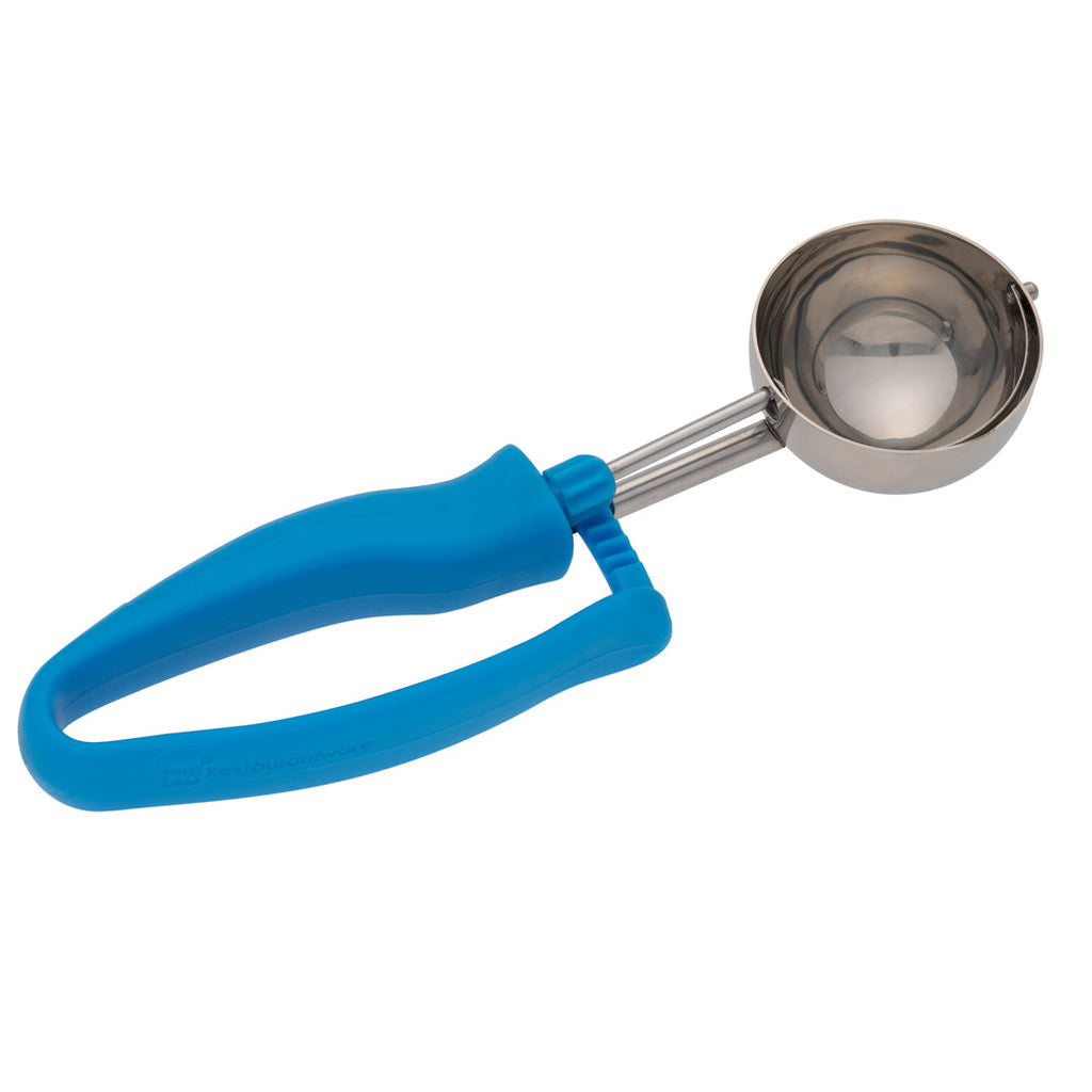 Comfy Grip 2 oz Stainless Steel #16 Portion Scoop - with Blue Ambidextrous Handle - 1 count box