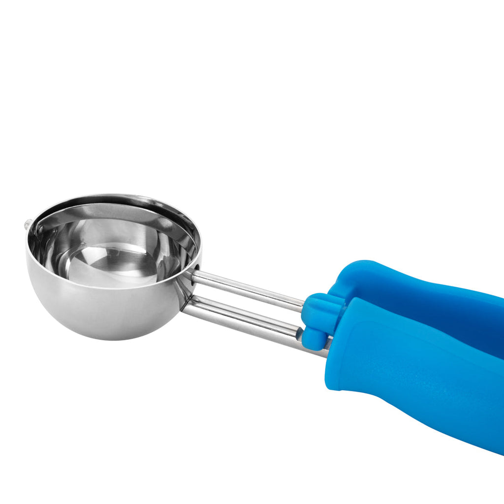 Comfy Grip 2 oz Stainless Steel #16 Portion Scoop - with Blue Ambidextrous Handle - 1 count box