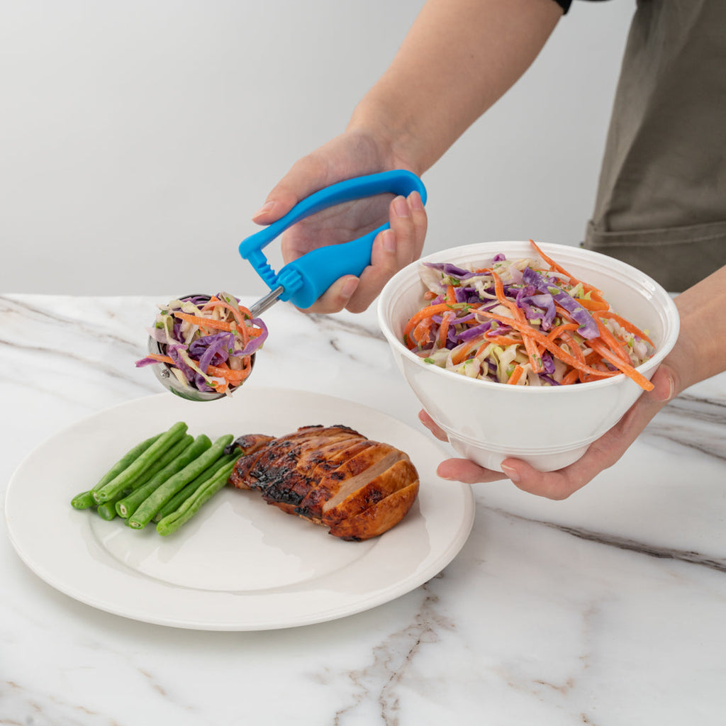 Comfy Grip 2 oz Stainless Steel #16 Portion Scoop - with Blue Ambidextrous Handle - 1 count box