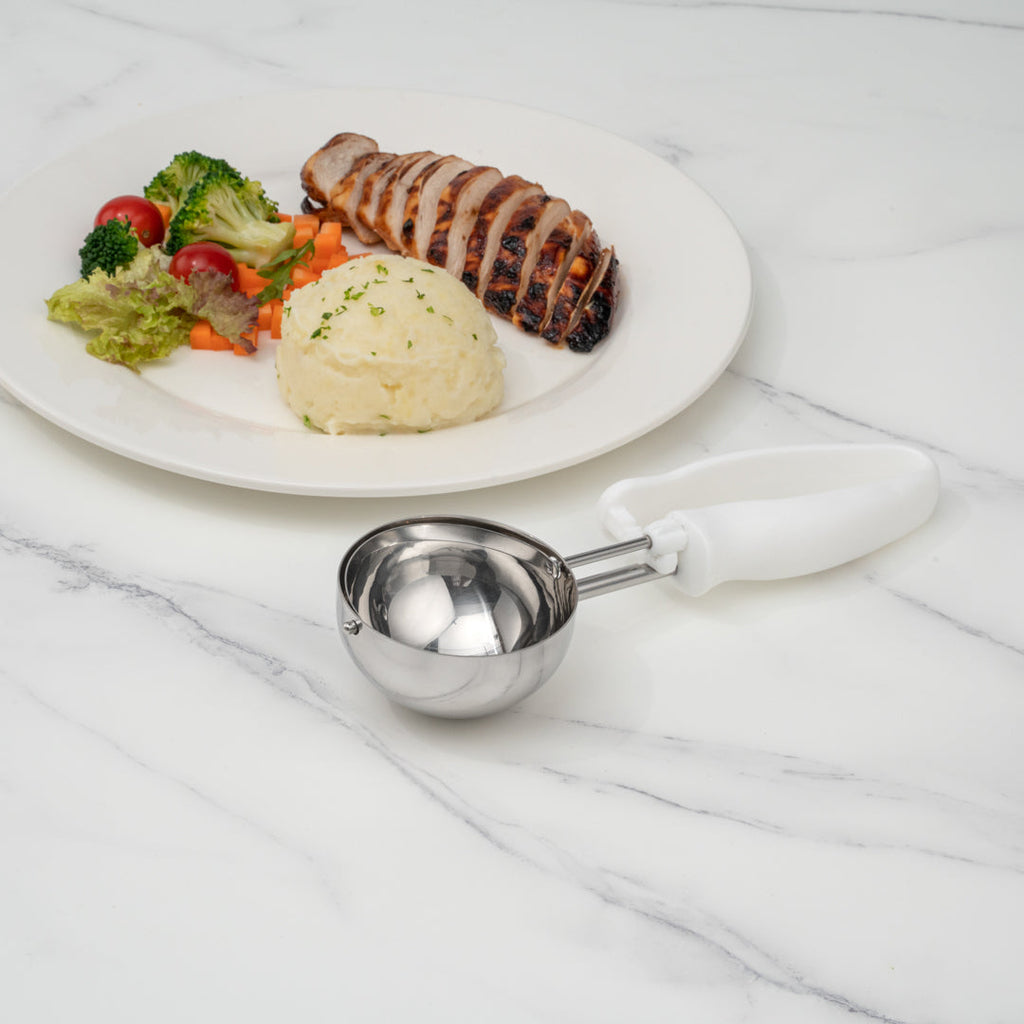 Comfy Grip 4.66 oz Stainless Steel #6 Portion Scoop - with White Ambidextrous Handle - 1 count box
