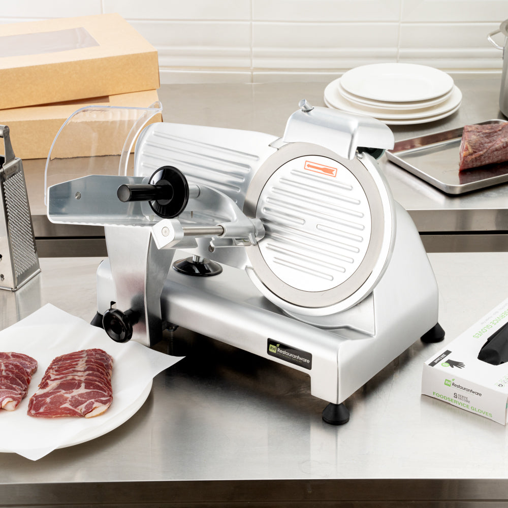 Hi Tek Stainless Steel Manual Gravity Feed Meat Slicer - 1/4hp - 8 1/2" - 1 count box