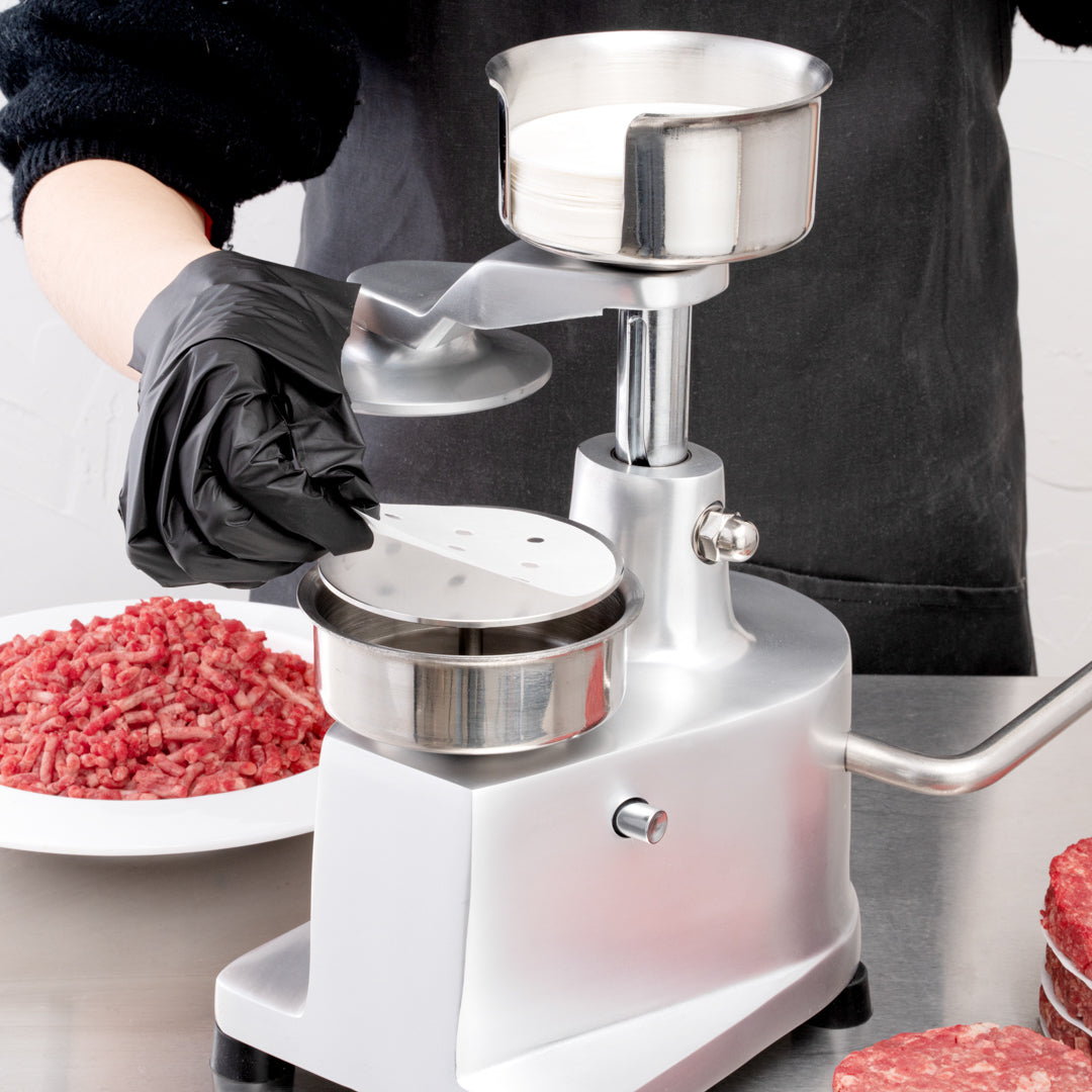 Hi Tek Stainless Steel 4" Hamburger Patty Molding Press - 1/4 lb, with Handle - 1 count box