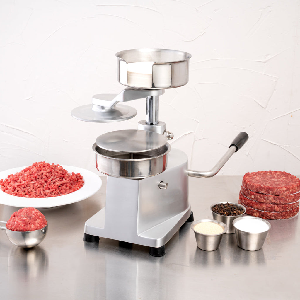 Hi Tek Stainless Steel 5" Hamburger Patty Molding Press - 1/2 lb, with Handle - 1 count box