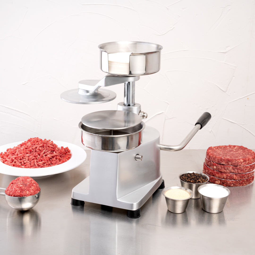 Hi Tek Stainless Steel 5" Hamburger Patty Molding Press - 1/2 lb, with Handle - 1 count box