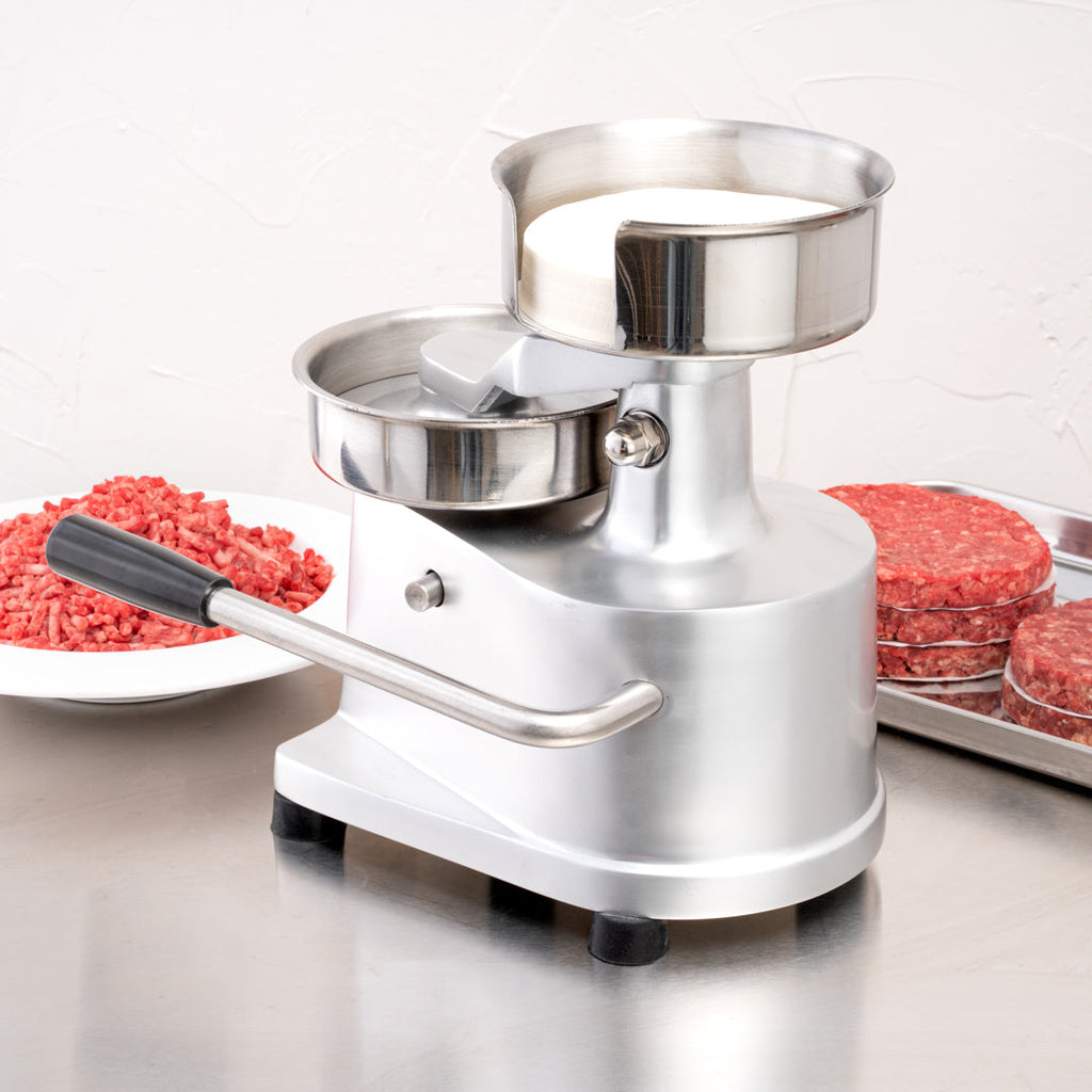 Hi Tek Stainless Steel 5" Hamburger Patty Molding Press - 1/2 lb, with Handle - 1 count box