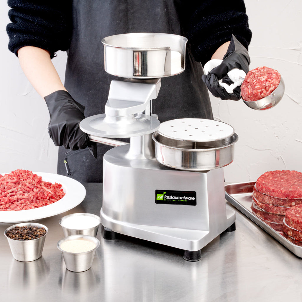 Hi Tek Stainless Steel 5" Hamburger Patty Molding Press - 1/2 lb, with Handle - 1 count box