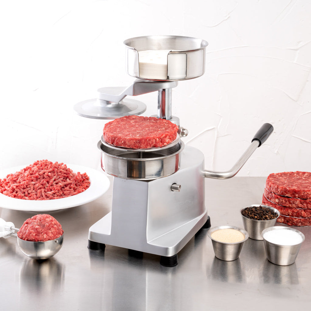 Hi Tek Stainless Steel 5" Hamburger Patty Molding Press - 1/2 lb, with Handle - 1 count box