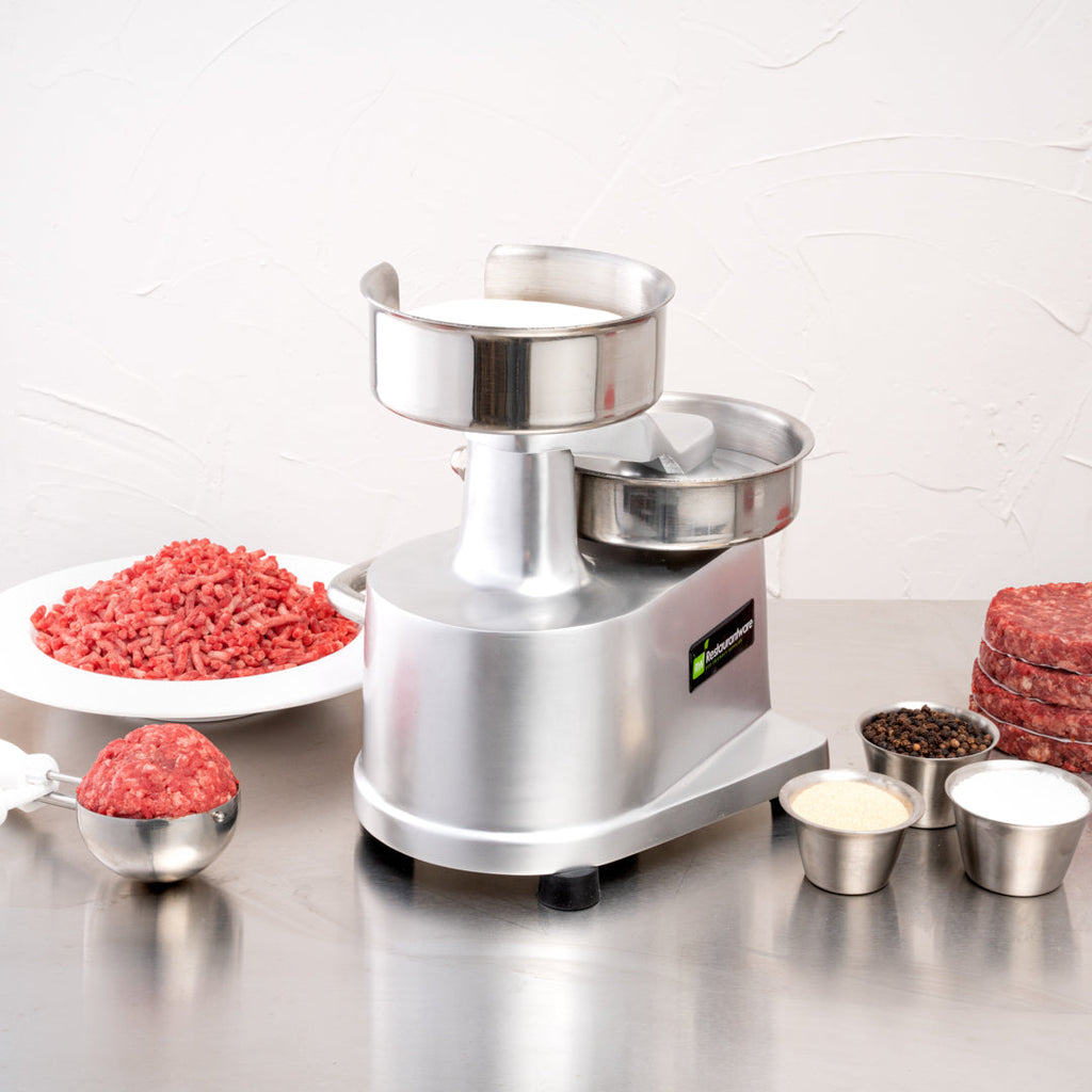 Hi Tek Stainless Steel 5" Hamburger Patty Molding Press - 1/2 lb, with Handle - 1 count box