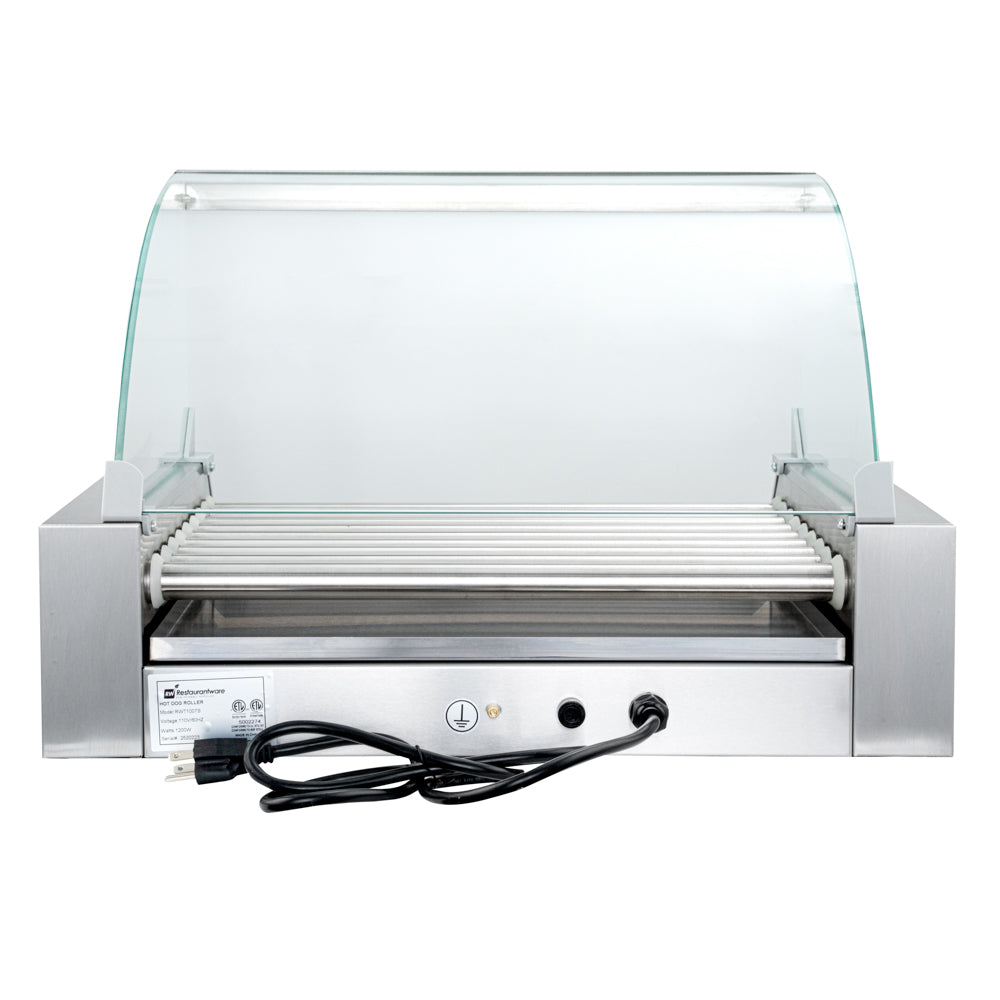 Hi Tek Stainless Steel Hot Dog Roller Grill Warmer - Fits 24, Curved Glass, Sneeze Guard - 1 count box