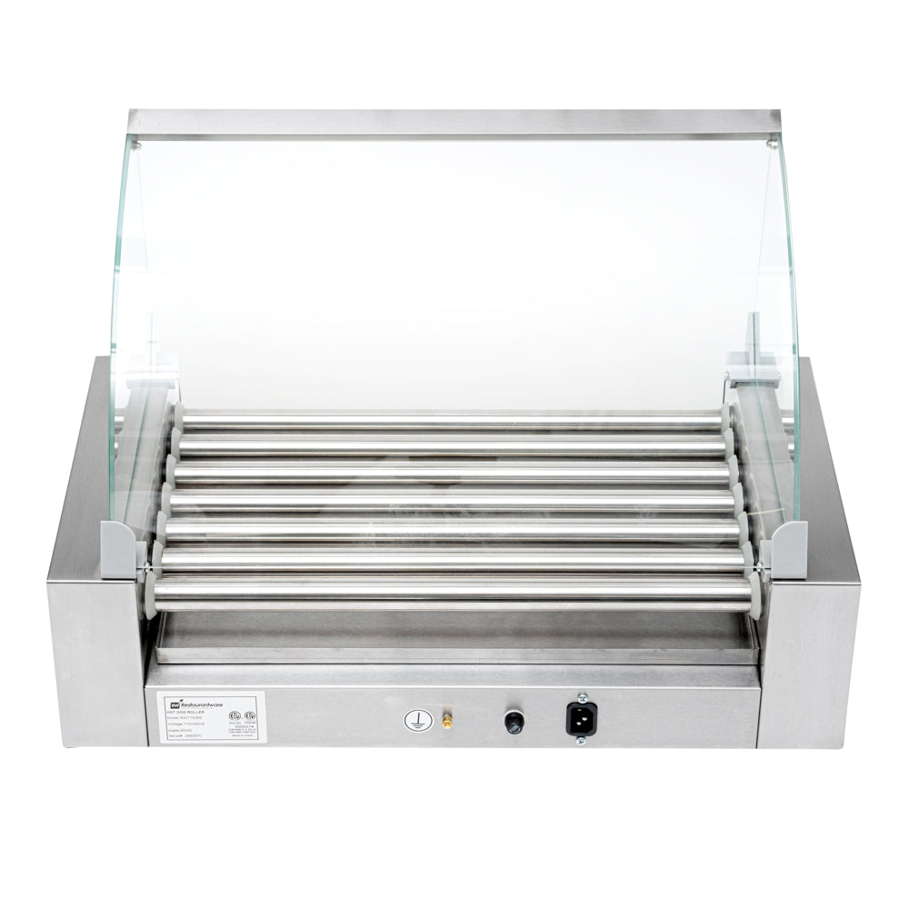 Hi Tek Stainless Steel Hot Dog Roller Grill Warmer - Fits 18, Curved Glass, Sneeze Guard - 1 count box