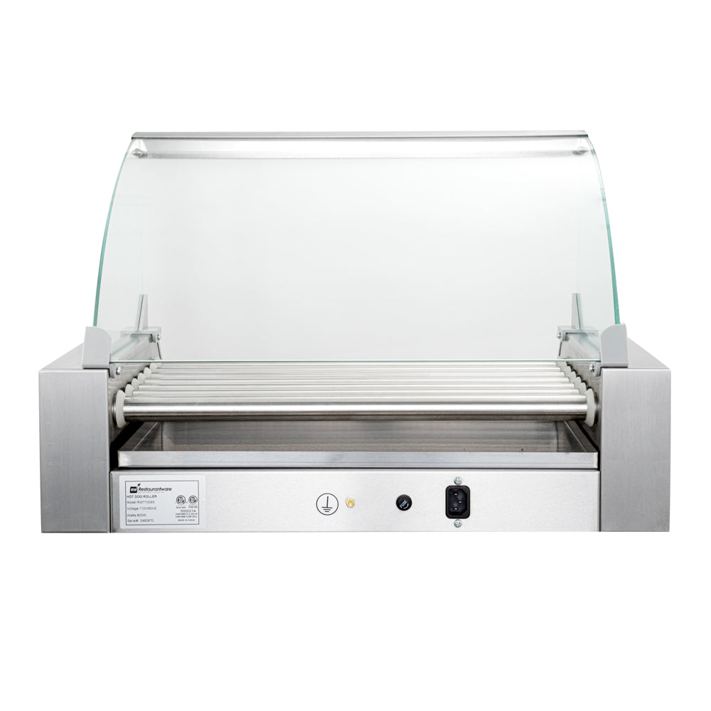 Hi Tek Stainless Steel Hot Dog Roller Grill Warmer - Fits 18, Curved Glass, Sneeze Guard - 1 count box