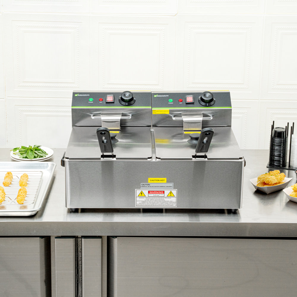 Hi Tek Stainless Steel Electric Deep Fryer - 20lb Dual Tank, 120V, 3500W - 1 count box