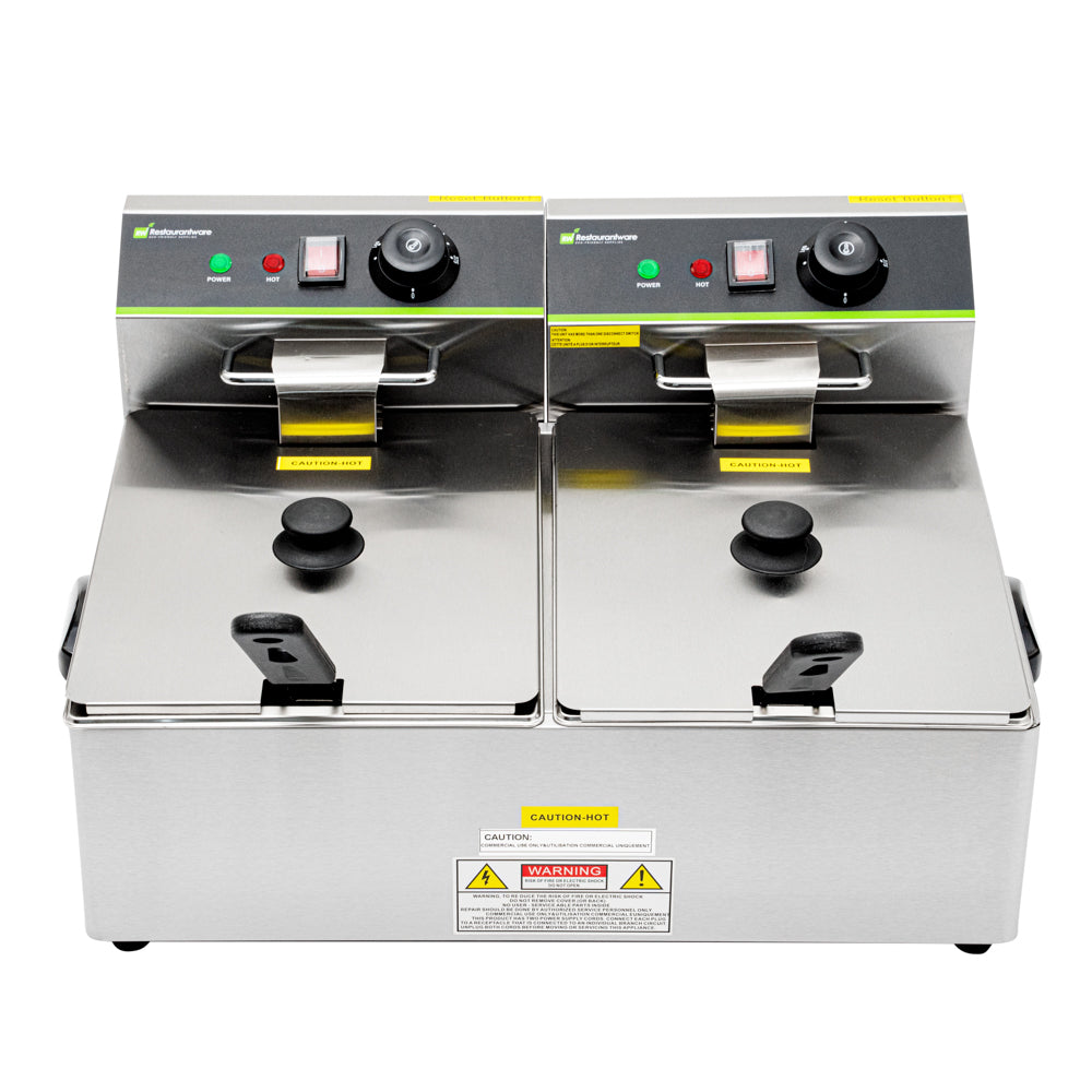 Hi Tek Stainless Steel Electric Deep Fryer - 20lb Dual Tank, 120V, 3500W - 1 count box