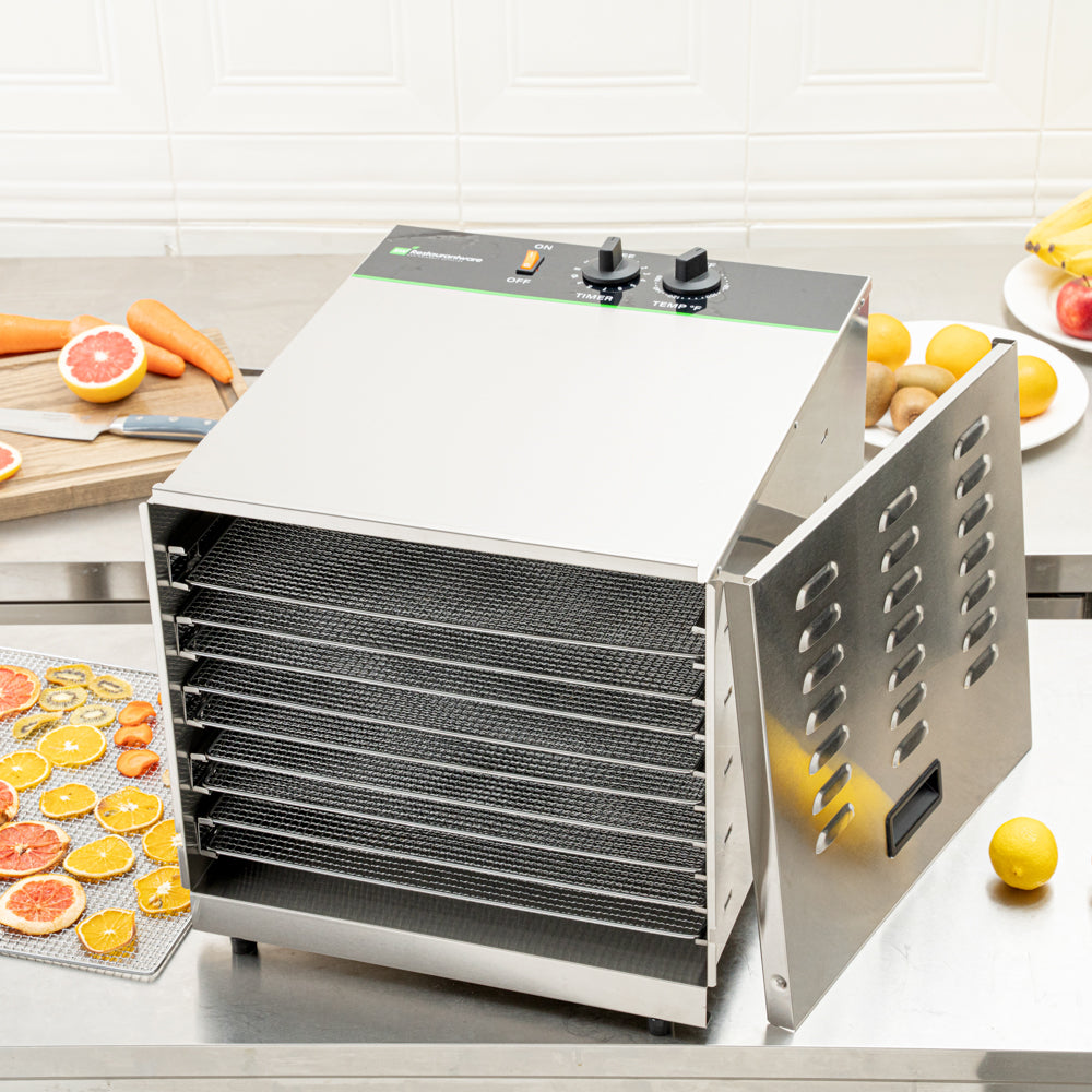 Hi Tek Stainless Steel 10-Tray Food Dehydrator - Removable Door, 120V, 1000W - 1 count box