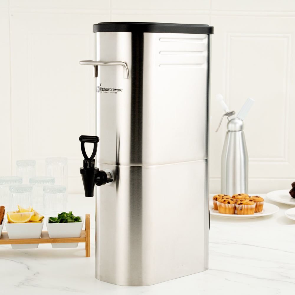 Bev Tek 3 gal Silver 13/0 Stainless Steel Iced Tea Dispenser - 11" x 6 1/2" x 20 3/4" - 1 count box