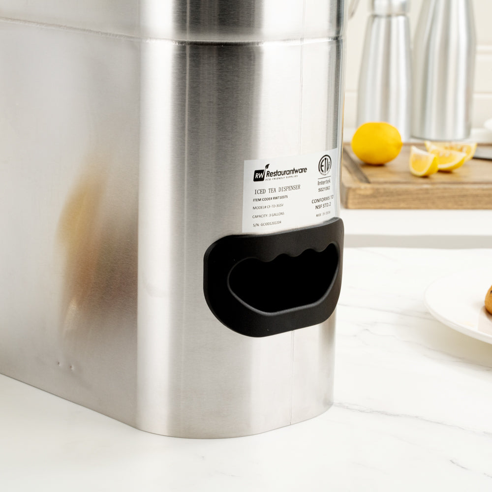 Bev Tek 3 gal Silver 13/0 Stainless Steel Iced Tea Dispenser - 11" x 6 1/2" x 20 3/4" - 1 count box