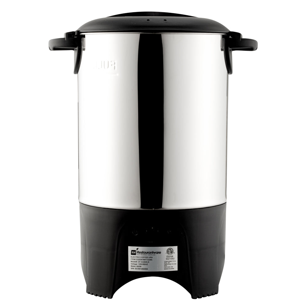 Restpresso 150 oz Silver 13/0 Stainless Steel Coffee Urn - 1000W, 30 Cup - 7 1/2" x 7 1/2" x 13 1/2" - 1 count box