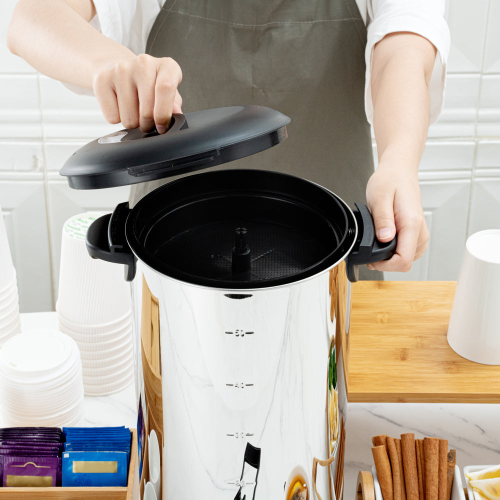 Restpresso 230 oz Silver 13/0 Stainless Steel Coffee Urn - 1000W, 46 Cup - 7 1/2" x 7 1/2" x 18" - 1 count box