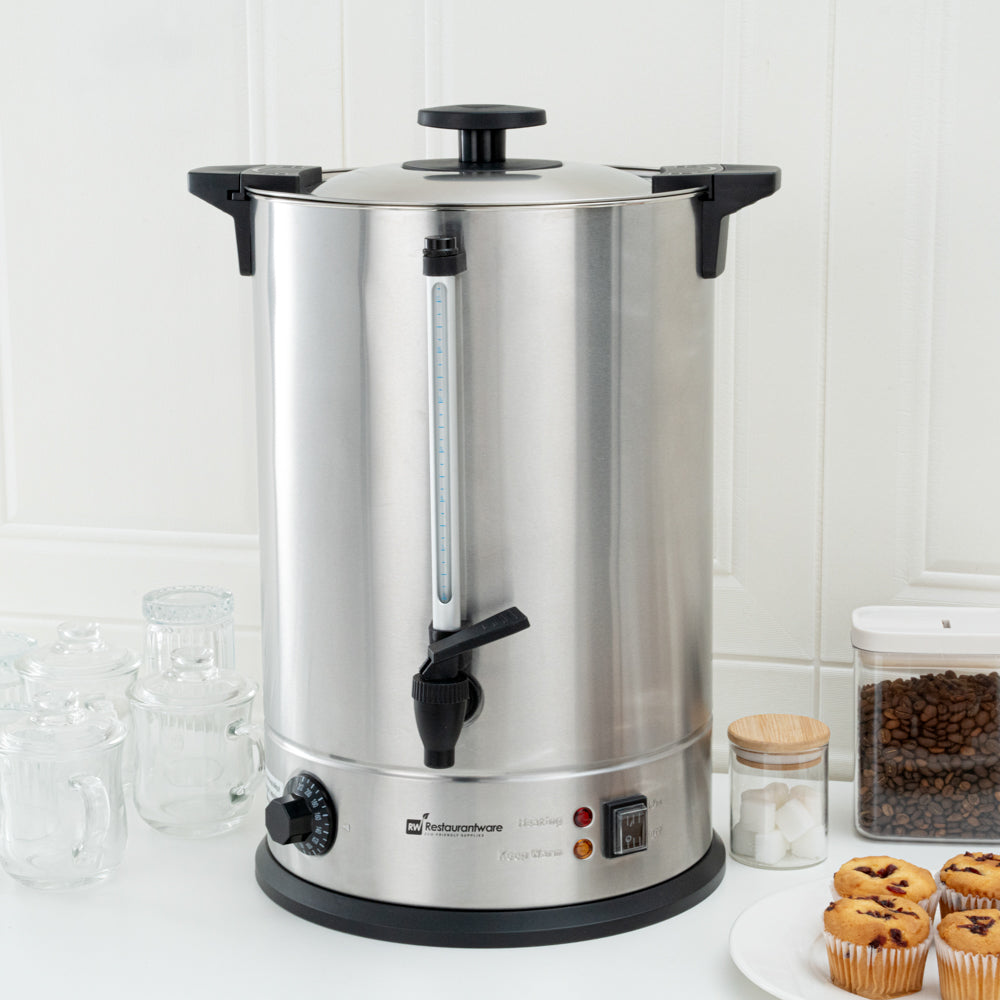 Restpresso 5 gal Silver 13/0 Stainless Steel Coffee Urn - 128 Cup - 11 1/2" x 11 1/2" x 19 1/2" - 1 count box