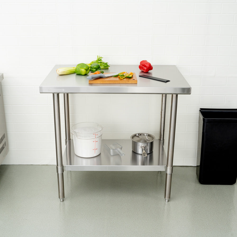 Kitchen Tek 16-Gauge 304 Stainless Steel Commercial Work Table - Medium Duty, Galvanized Legs, Undershelf - 24" x 36" - 1 count box