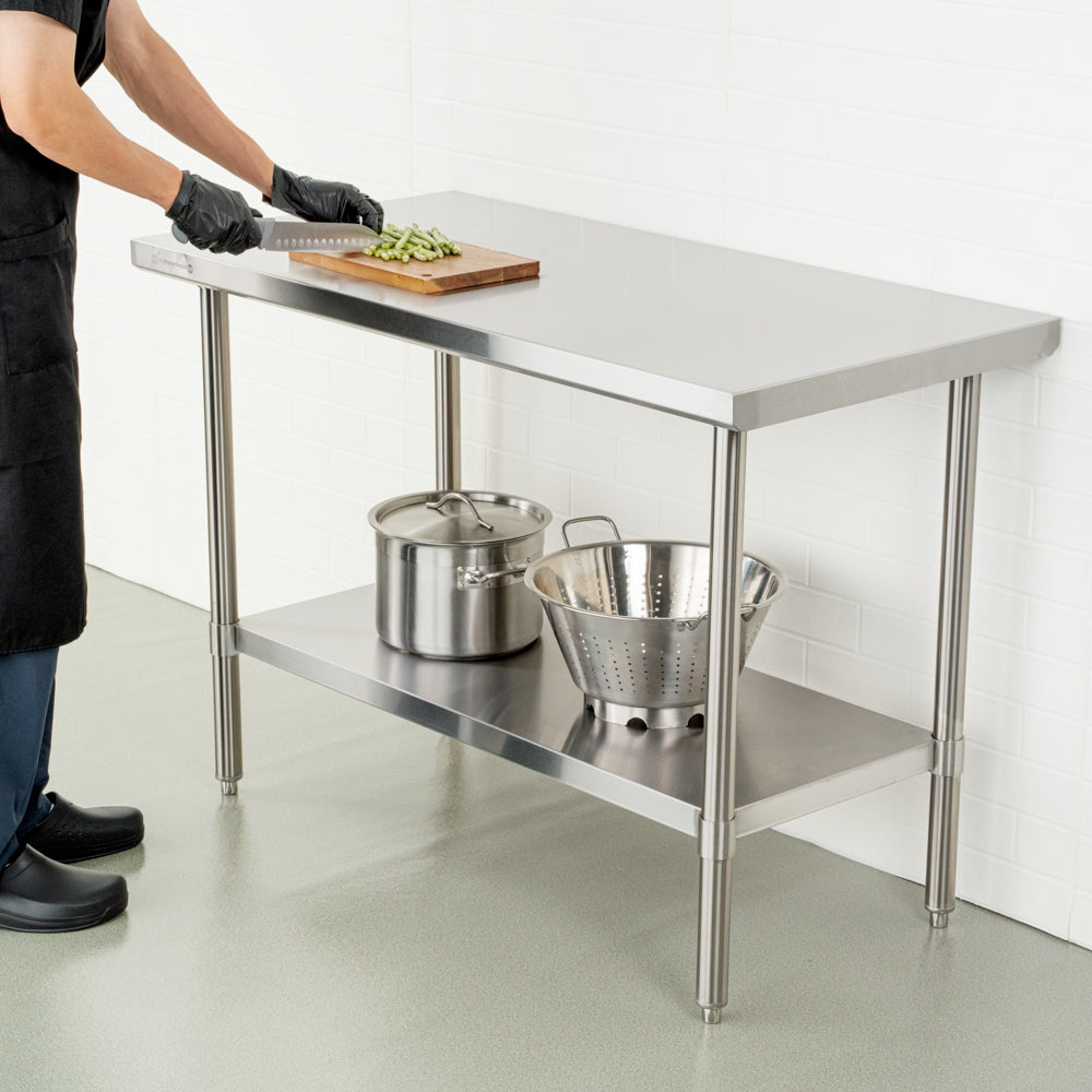 Kitchen Tek 16-Gauge 304 Stainless Steel Commercial Work Table - Medium Duty, Galvanized Legs, Undershelf - 24" x 48" - 1 count box