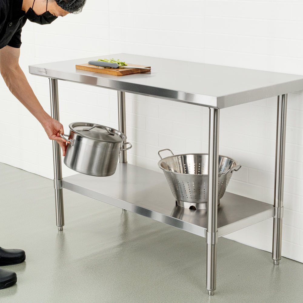 Kitchen Tek 16-Gauge 304 Stainless Steel Commercial Work Table - Medium Duty, Galvanized Legs, Undershelf - 24" x 48" - 1 count box