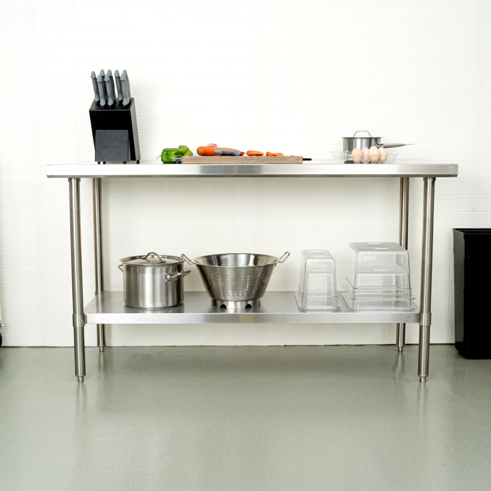 Kitchen Tek 16-Gauge 304 Stainless Steel Commercial Work Table - Medium Duty, Galvanized Legs, Undershelf - 24" x 60" - 1 count box