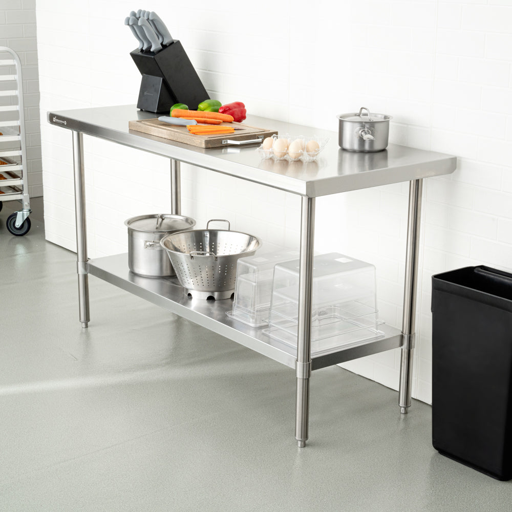 Kitchen Tek 16-Gauge 304 Stainless Steel Commercial Work Table - Medium Duty, Galvanized Legs, Undershelf - 24" x 60" - 1 count box
