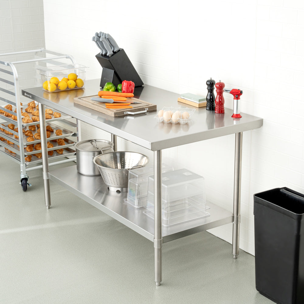 Kitchen Tek 16-Gauge 304 Stainless Steel Commercial Work Table - Medium Duty, Galvanized Legs, Undershelf - 30" x 60" - 1 count box