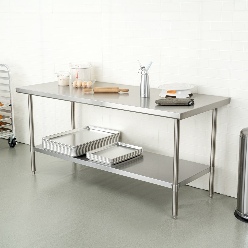 Kitchen Tek 16-Gauge 304 Stainless Steel Commercial Work Table - Medium Duty, Galvanized Legs, Undershelf - 30" x 72" - 1 count box
