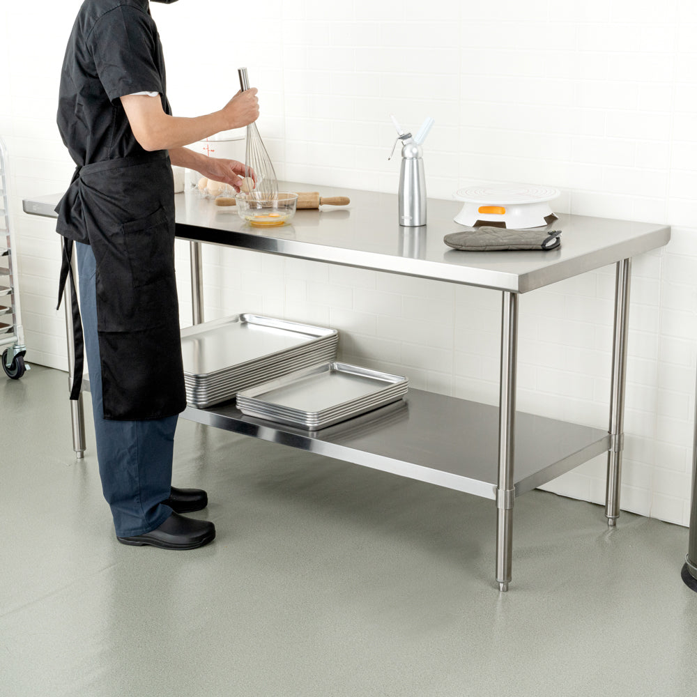 Kitchen Tek 16-Gauge 304 Stainless Steel Commercial Work Table - Medium Duty, Galvanized Legs, Undershelf - 30" x 72" - 1 count box