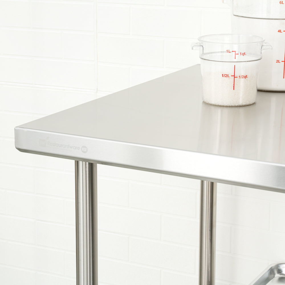 Kitchen Tek 16-Gauge 304 Stainless Steel Commercial Work Table - Medium Duty, Galvanized Legs, Undershelf - 30" x 72" - 1 count box