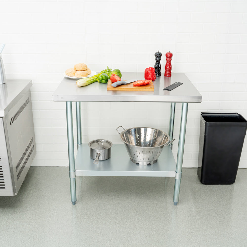 Kitchen Tek 18-Gauge 304 Stainless Steel Commercial Work Table - Heavy Duty, Galvanized Legs, Undershelf - 24" x 36" - 1 count box