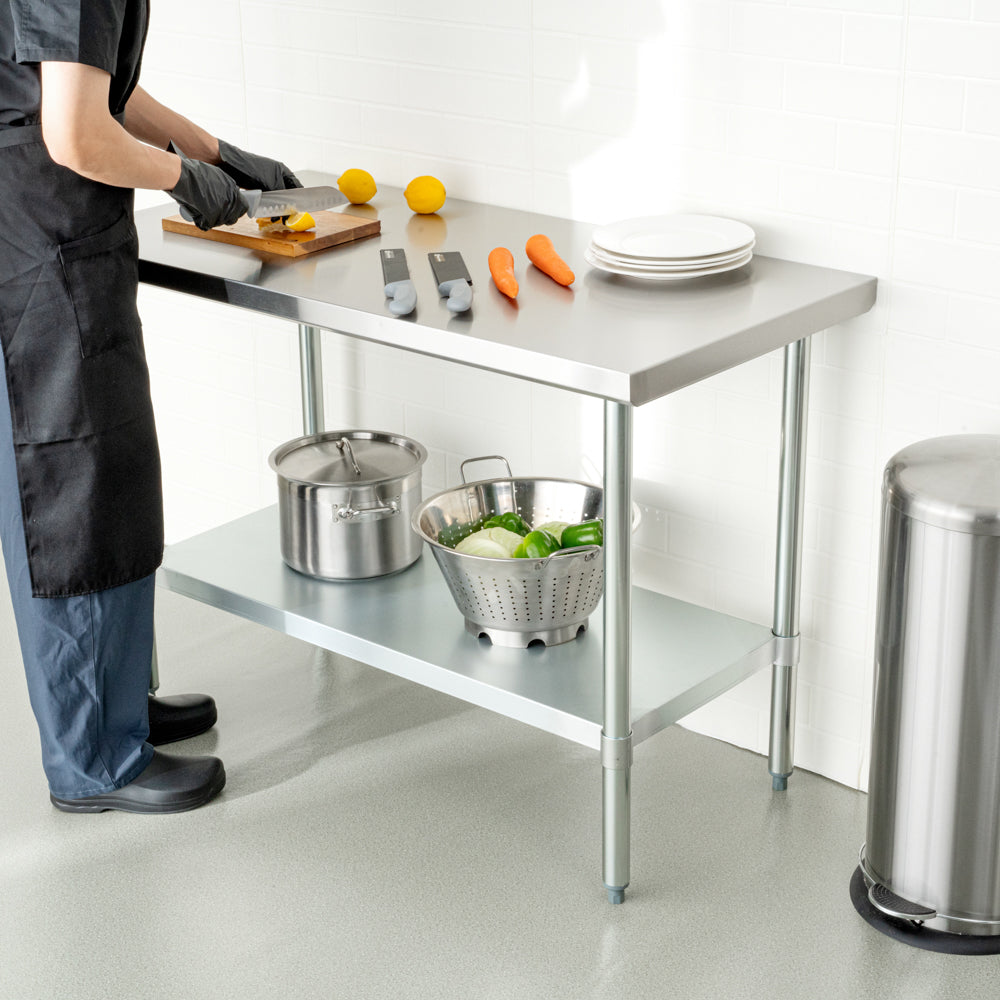 Kitchen Tek 18-Gauge 304 Stainless Steel Commercial Work Table - Heavy Duty, Galvanized Legs, Undershelf - 24" x 48" - 1 count box