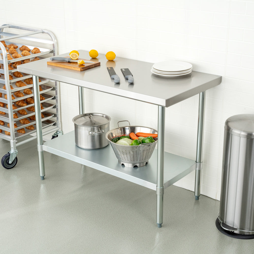 Kitchen Tek 18-Gauge 304 Stainless Steel Commercial Work Table - Heavy Duty, Galvanized Legs, Undershelf - 24" x 48" - 1 count box