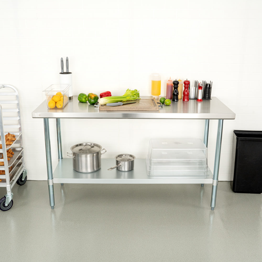 Kitchen Tek 18-Gauge 304 Stainless Steel Commercial Work Table - Heavy Duty, Galvanized Legs, Undershelf - 24" x 60" - 1 count box