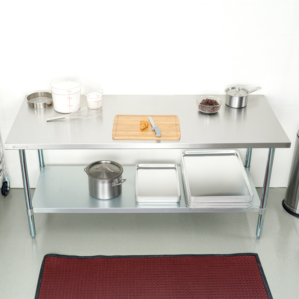 Kitchen Tek 18-Gauge 304 Stainless Steel Commercial Work Table - Heavy Duty, Galvanized Legs, Undershelf - 30" x 72" - 1 count box