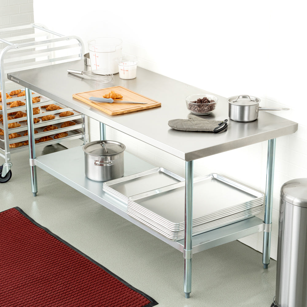Kitchen Tek 18-Gauge 304 Stainless Steel Commercial Work Table - Heavy Duty, Galvanized Legs, Undershelf - 30" x 72" - 1 count box