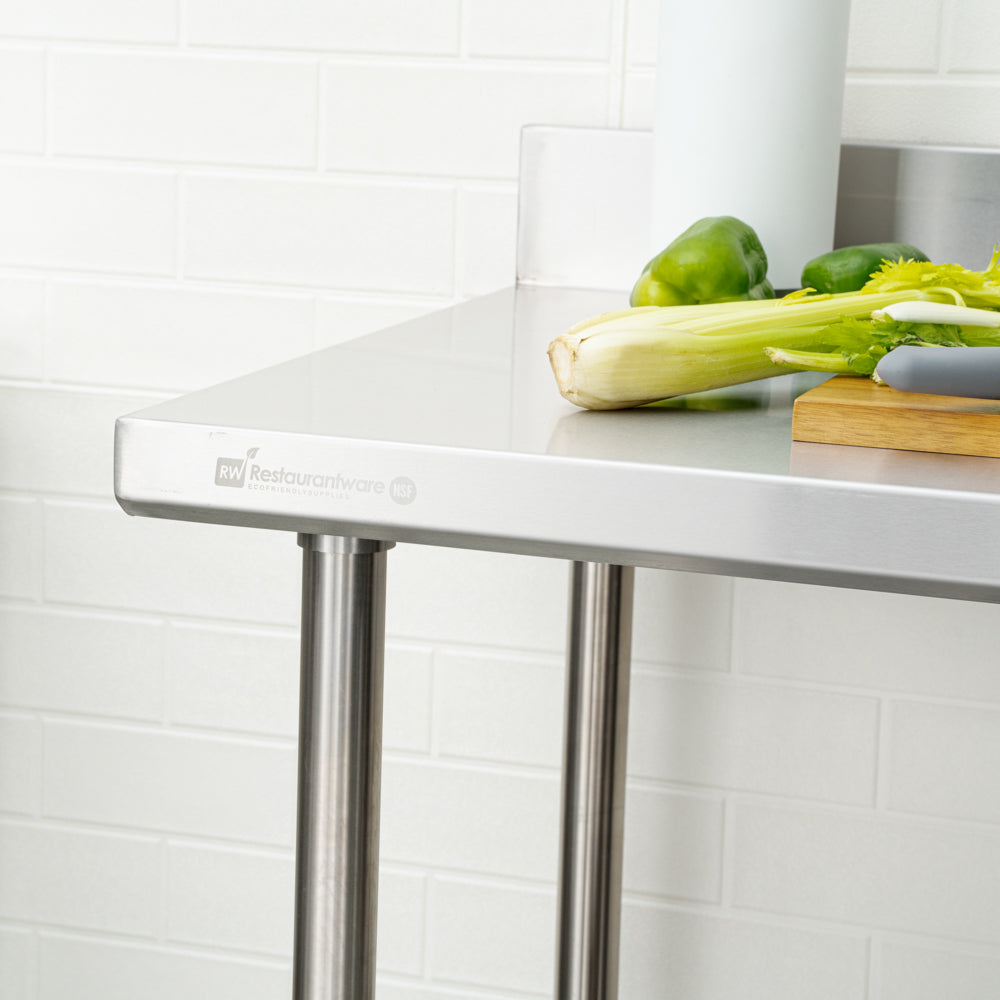 Kitchen Tek 16-Gauge 304 Stainless Steel Commercial Work Table - Medium Duty, 4" Backsplash, Undershelf - 24" x 36" - 1 count box
