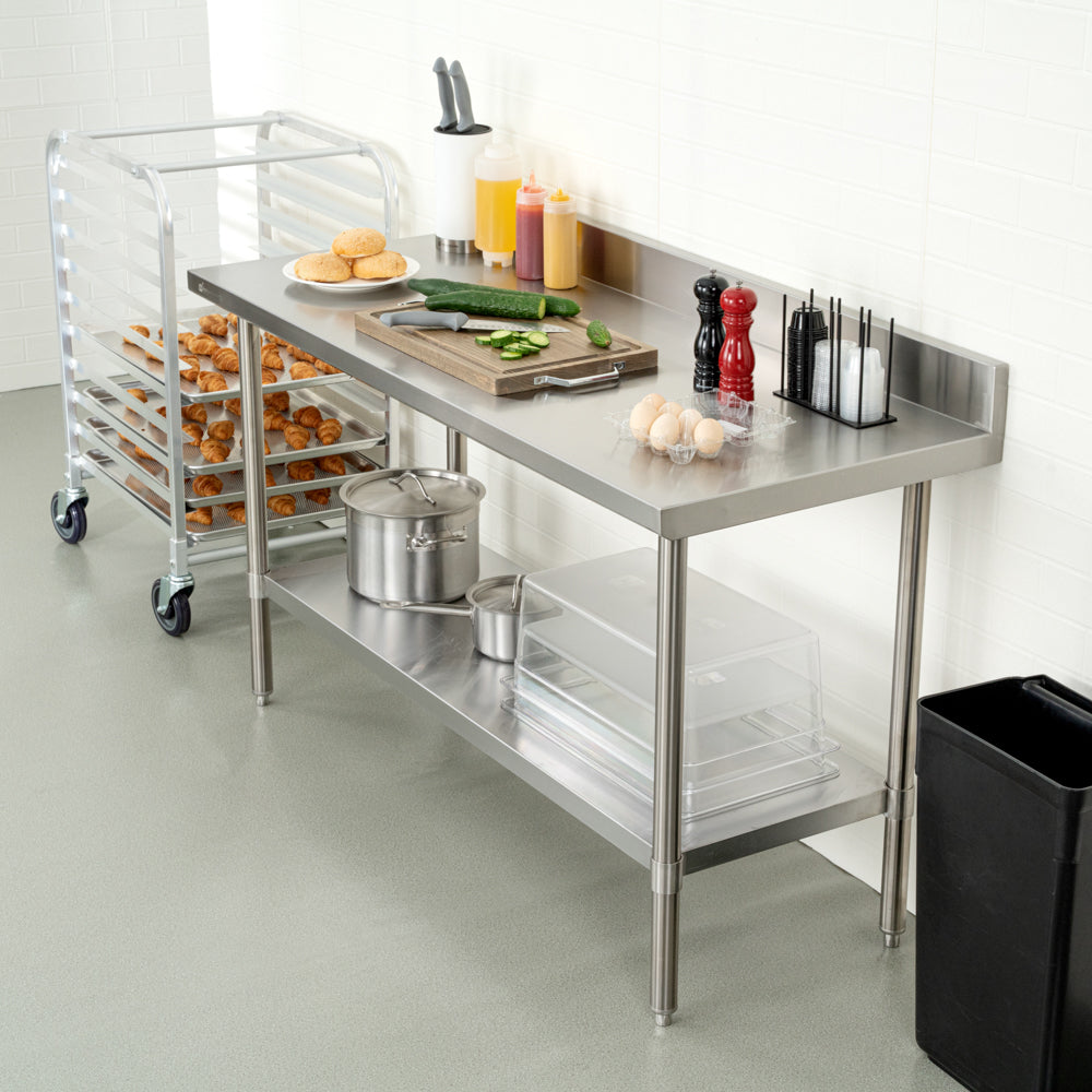 Kitchen Tek 16-Gauge 304 Stainless Steel Commercial Work Table - Medium Duty, 4" Backsplash, Undershelf - 24" x 60" - 1 count box