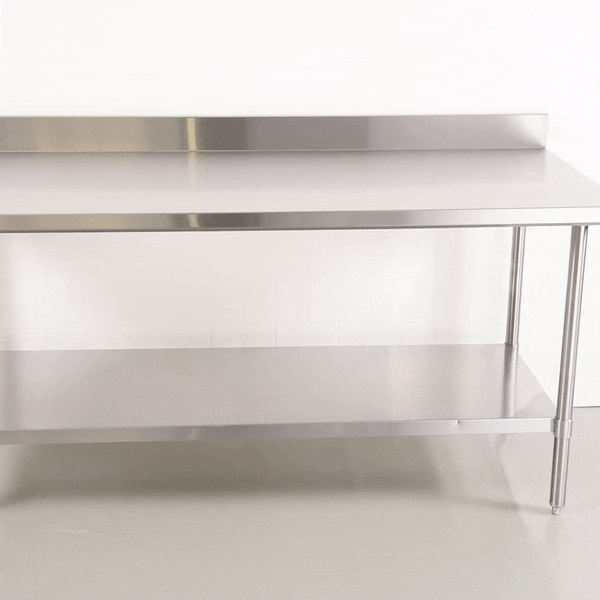 Kitchen Tek 16-Gauge 304 Stainless Steel Commercial Work Table - Medium Duty, 4" Backsplash, Undershelf - 30" x 72" - 1 count box